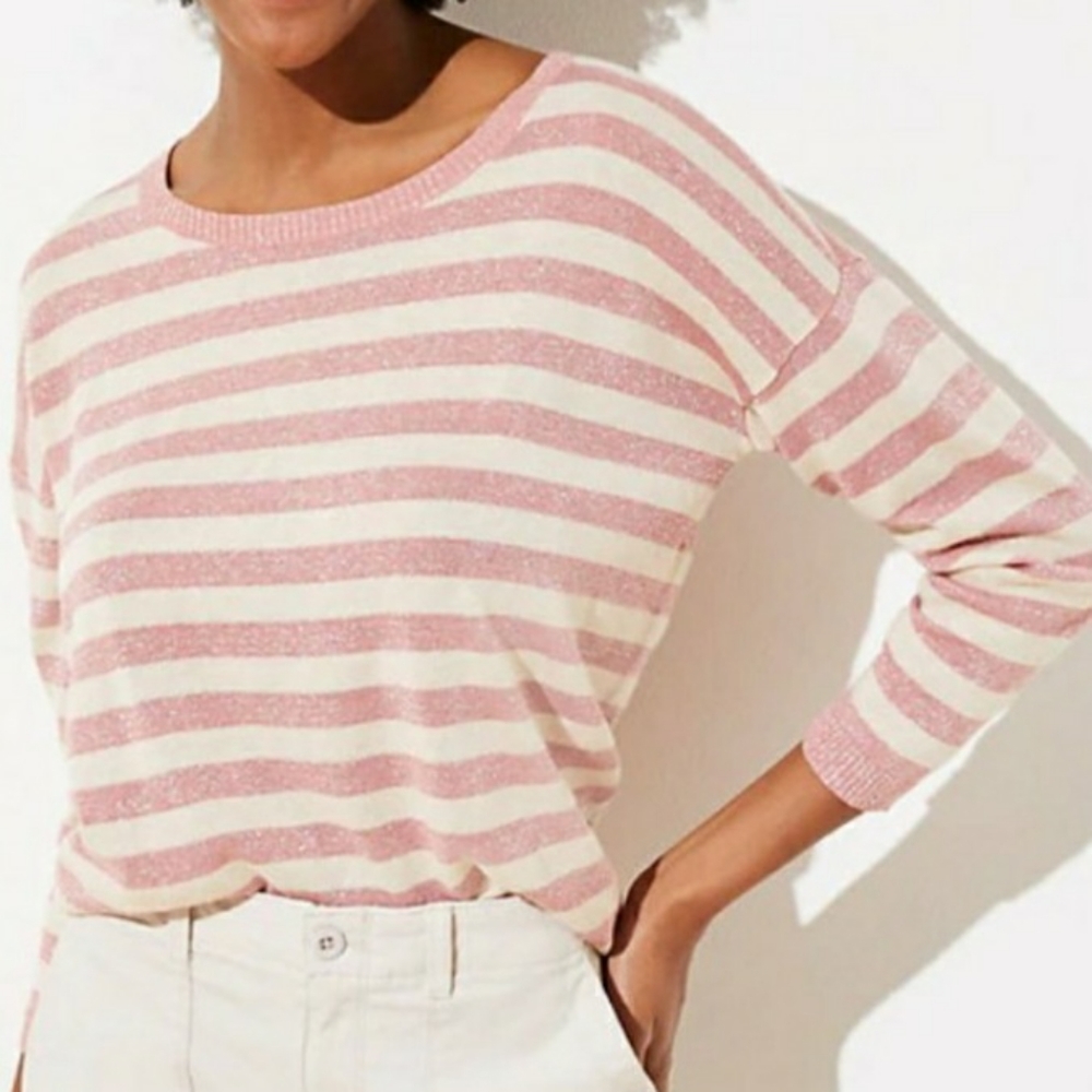 Ann Taylor Loft Linen Blend Lightweight Stripes Sweater Size M